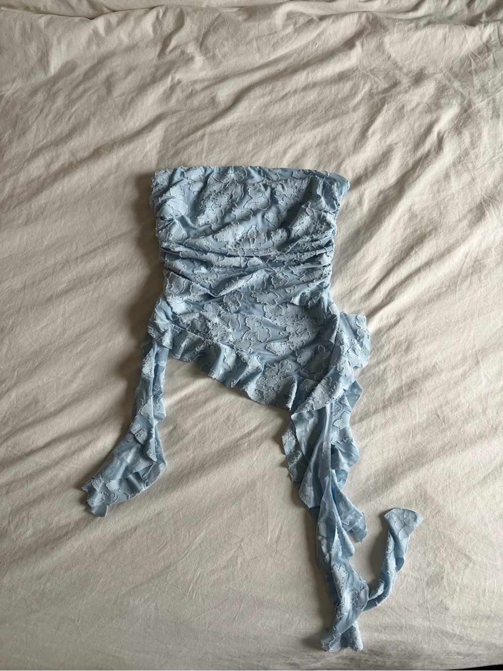 Strapless Crop Top in Blue with frills